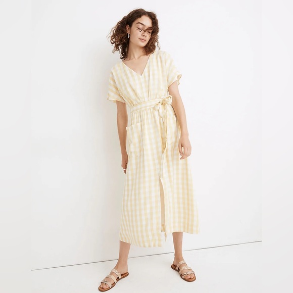 Madewell Dolman-Sleeve Tie-Waist Midi Dress in Gingham Check - Picture 2 of 8
